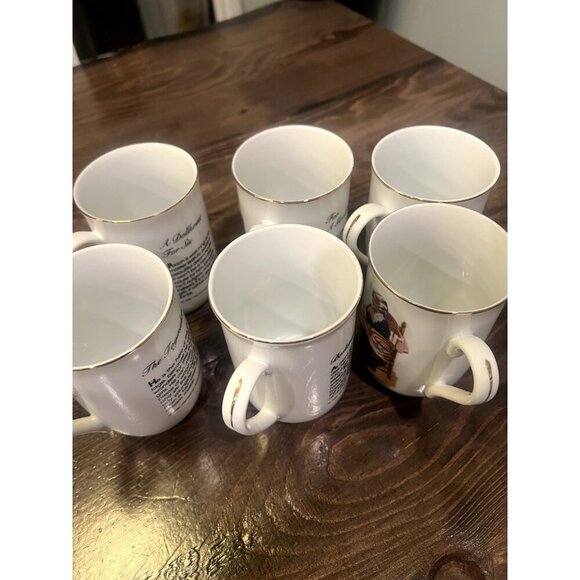 1982 Norman Rockwell Museum Coffee Mugs Cups White/Gold Trim Set of 6 Collection - Picture 2 of 16